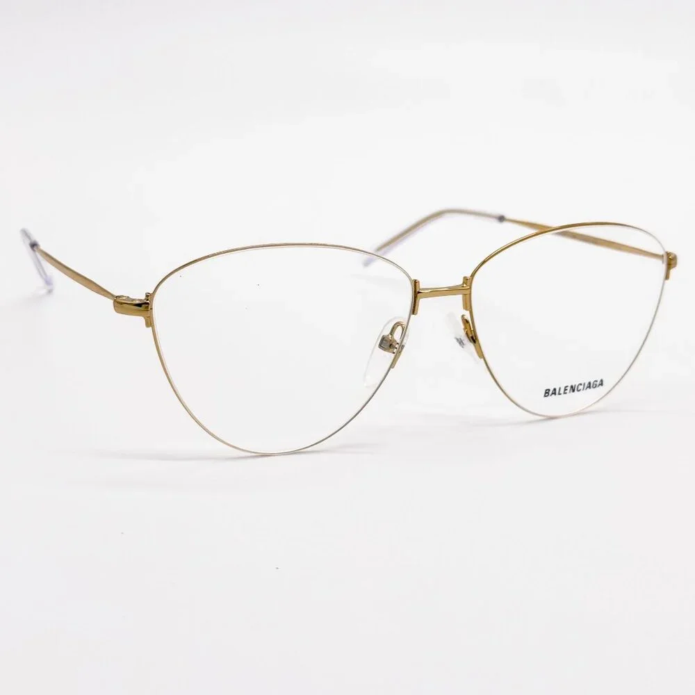 NEW BALENCIAGA EYEGLASSES BB0034O 003 CAT EYE GOLD WOMEN EYEWEAR BALENCIAGA